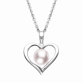 Sterling Silver 8mm Pink Pearl Open Heart Necklace