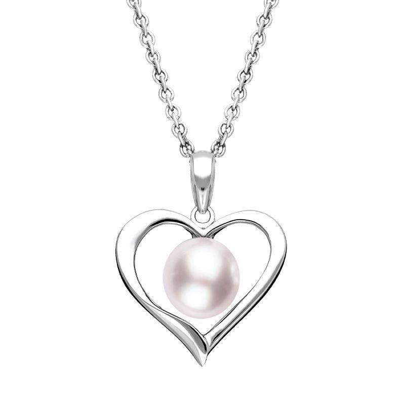 Sterling Silver 8mm Pink Pearl Open Heart Necklace