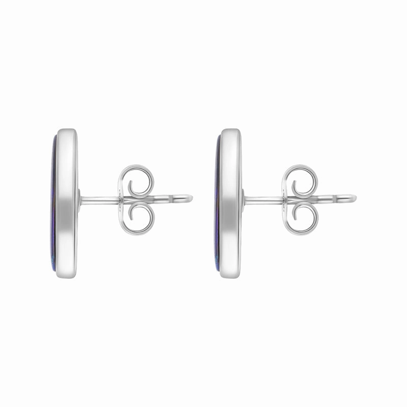 Sterling Silver Abstract Oval Opal Doublet Stud Earrings D