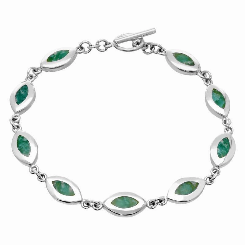 Sterling Silver Amazonite Framed Nine Stone Marquise Bracelet