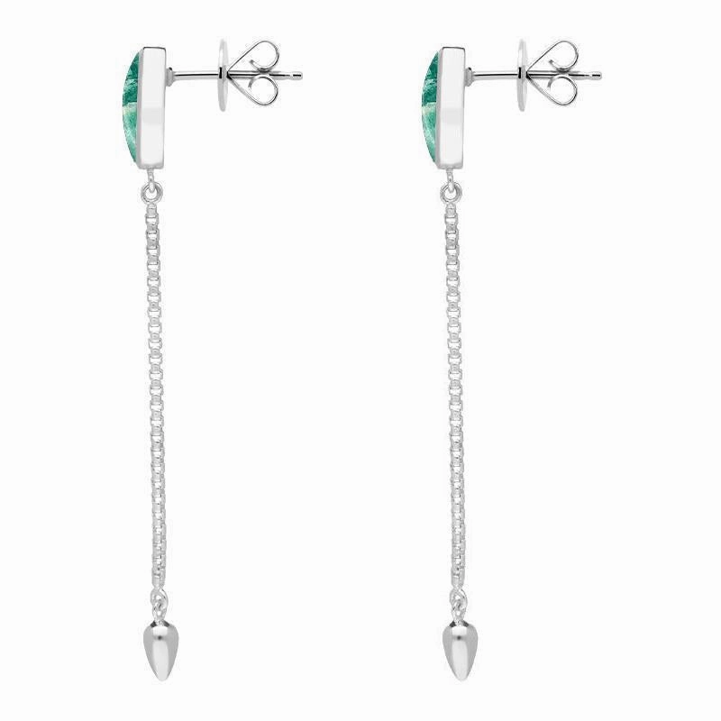 Sterling Silver Amazonite Lineaire Long Drop Stud Earrings