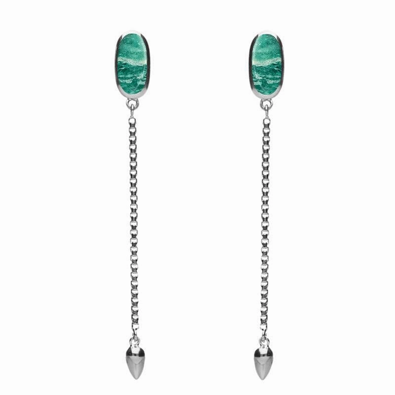 Sterling Silver Amazonite Lineaire Long Drop Stud Earrings