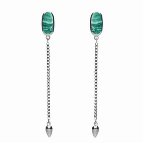 Sterling Silver Amazonite Lineaire Long Drop Stud Earrings