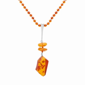 Sterling Silver Amber Beaded Necklace D