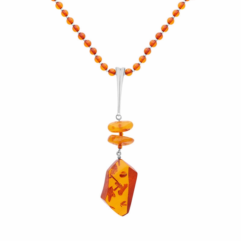 Sterling Silver Amber Beaded Necklace D