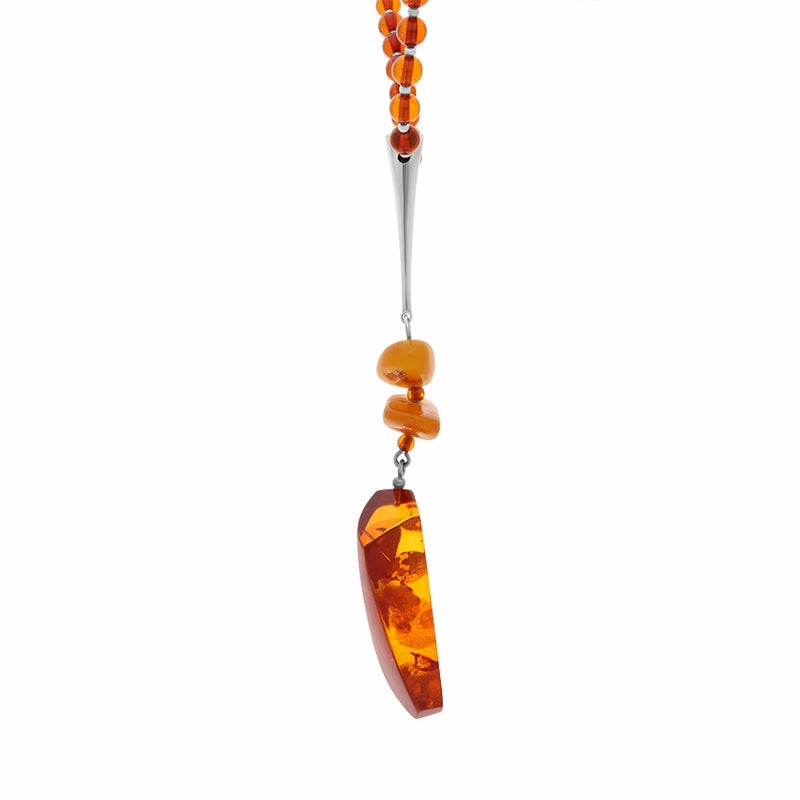 Sterling Silver Amber Beaded Necklace D