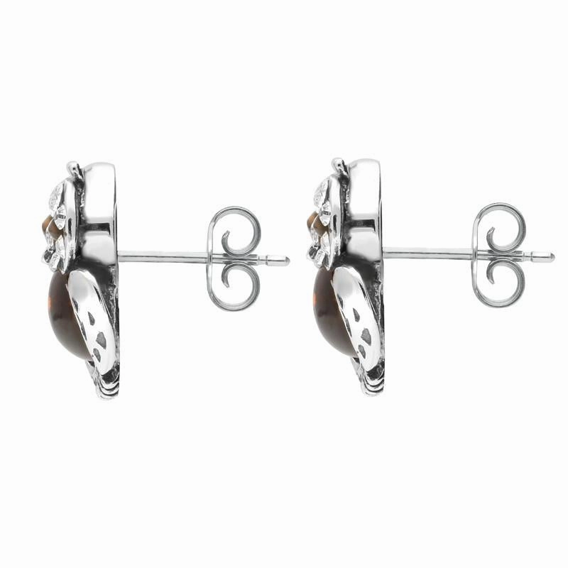 Sterling Silver Amber Cubic Zirconia Small Owl Stud Earrings