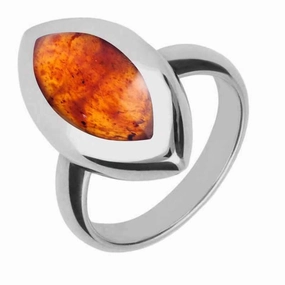 Sterling Silver Amber Framed Marquise Ring