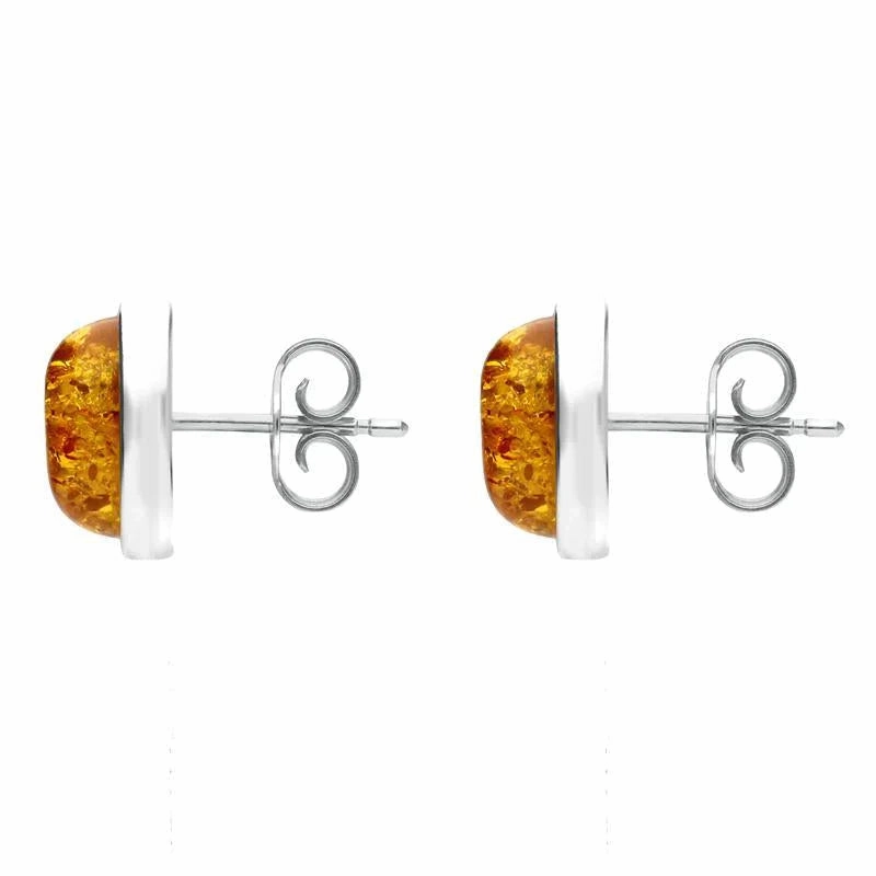 Sterling Silver Amber Framed Oval Stud Earrings