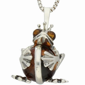 Sterling Silver Amber Frog Prince Necklace