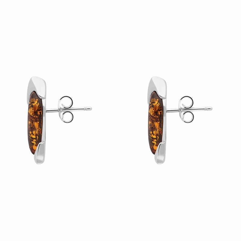 Sterling Silver Amber Leaf Stud Earrings