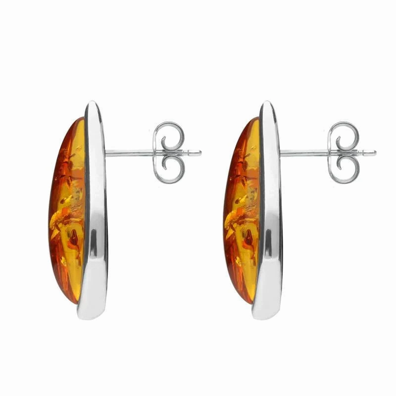 Sterling Silver Amber Leaf Stud Earrings
