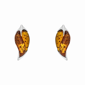Sterling Silver Amber Leaf Stud Earrings