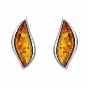 Sterling Silver Amber Leaf Stud Earrings