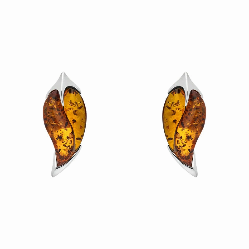 Sterling Silver Amber Leaf Stud Earrings