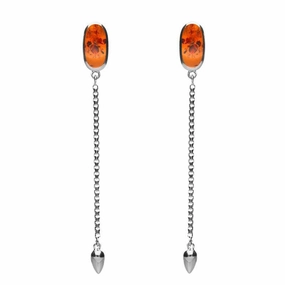 Sterling Silver Amber Lineaire Long Drop Stud Earrings