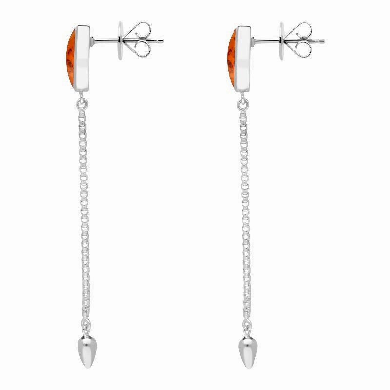 Sterling Silver Amber Lineaire Long Drop Stud Earrings