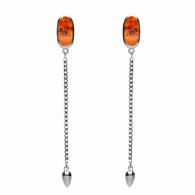 Sterling Silver Amber Lineaire Long Drop Stud Earrings