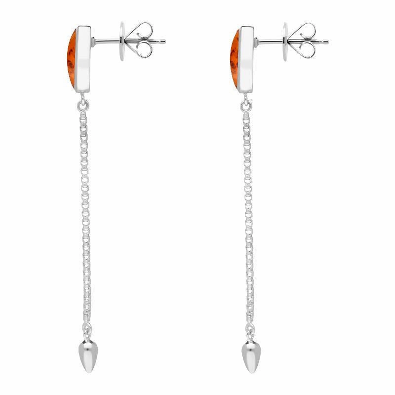 Sterling Silver Amber Lineaire Long Drop Stud Earrings
