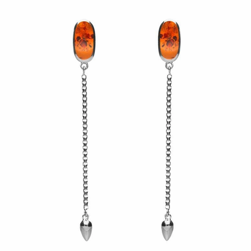 Sterling Silver Amber Lineaire Long Drop Stud Earrings