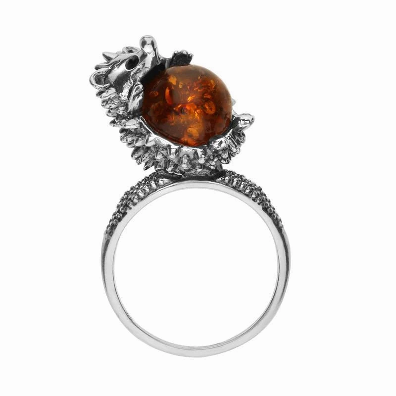 Sterling Silver Amber Medium Hedgehog Ring