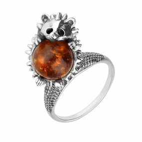 Sterling Silver Amber Medium Hedgehog Ring