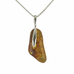 Sterling Silver Amber Organic Pebble Necklace