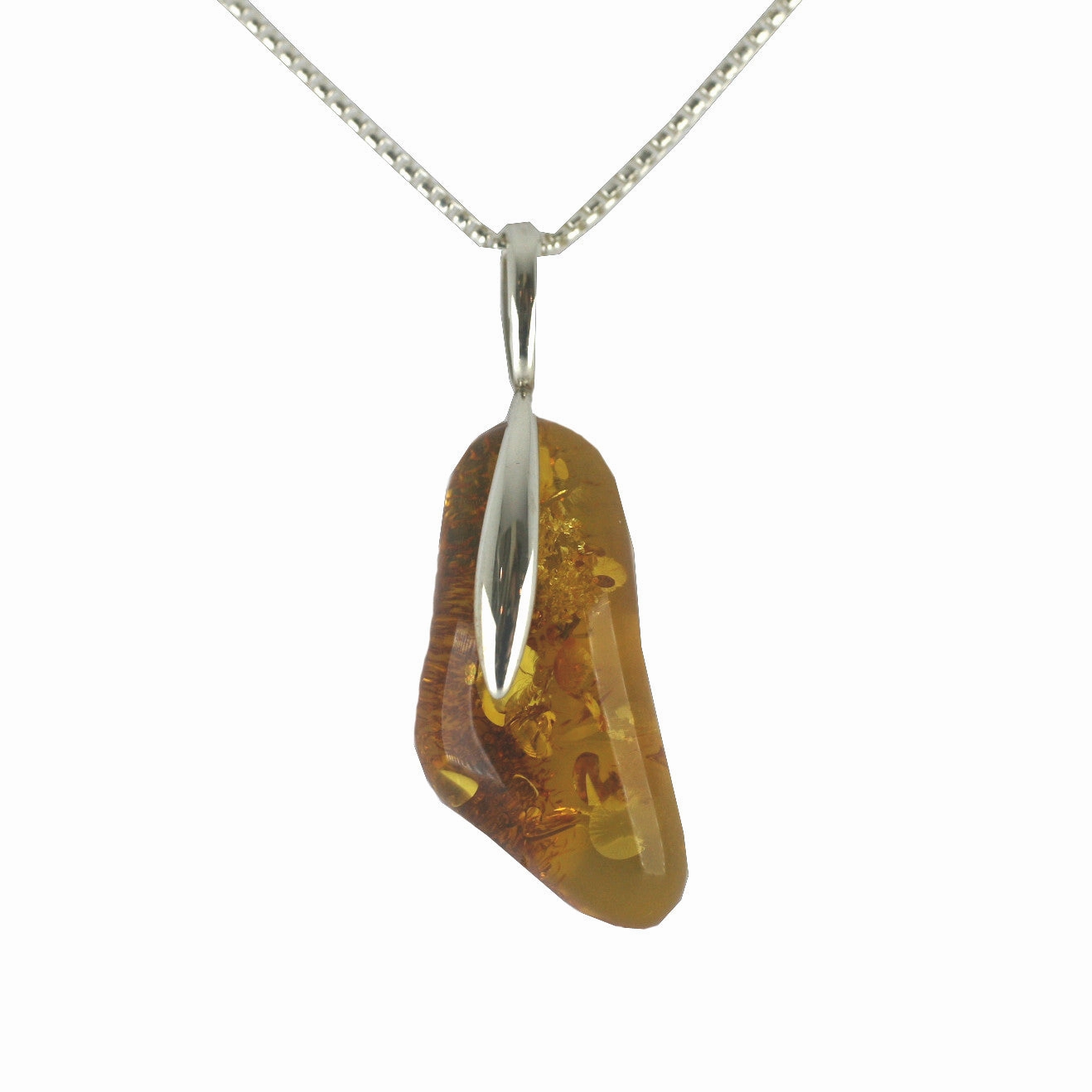 Sterling Silver Amber Organic Pebble Necklace