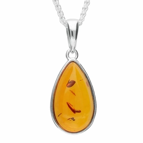 Sterling Silver Amber Pear Necklace