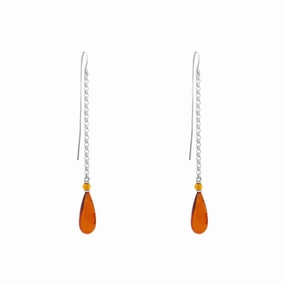 Sterling Silver Amber Pear Shaped Chain Drop Earrings D