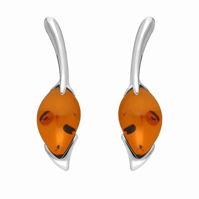 Sterling Silver Amber Pear Wave Top Drop Earrings