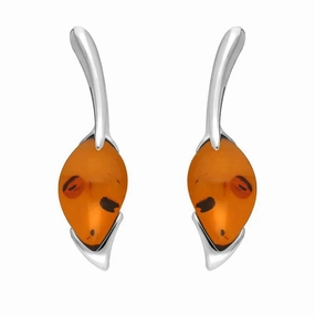 Sterling Silver Amber Pear Wave Top Drop Earrings