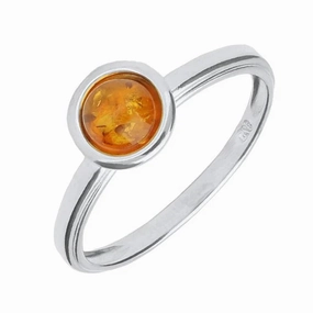 Sterling Silver Amber Round Cut Stacking Ring