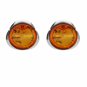 Sterling Silver Amber Round Tapered Edge Stud Earrings