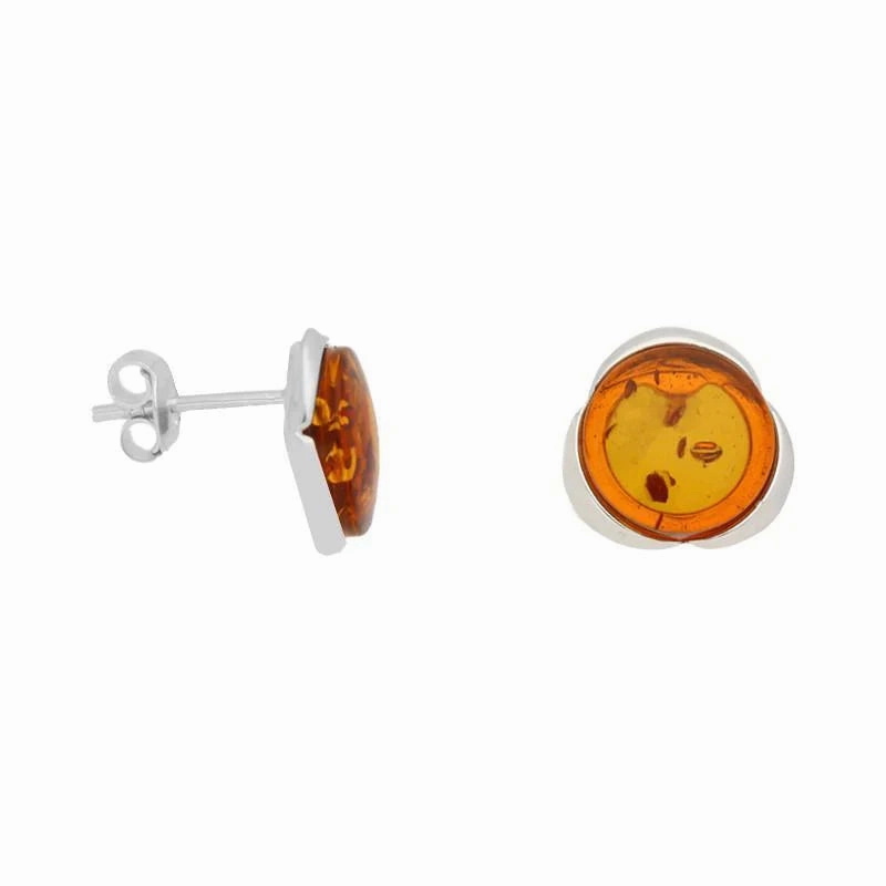 Sterling Silver Amber Round Tapered Edge Stud Earrings