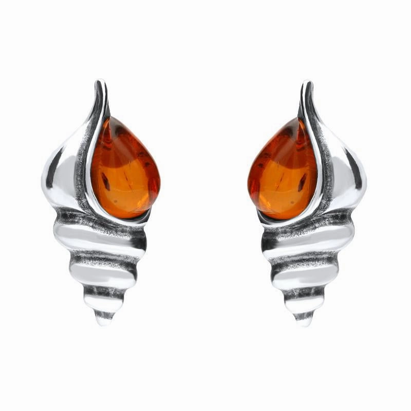 Sterling Silver Amber Shell Stud Earrings