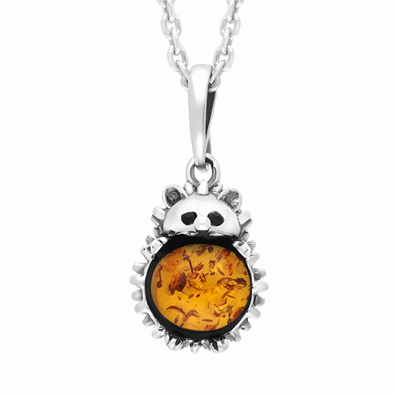 Sterling Silver Amber Small Hedgehog Necklace