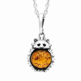 Sterling Silver Amber Small Hedgehog Necklace
