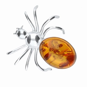 Sterling Silver Amber Spider Brooch