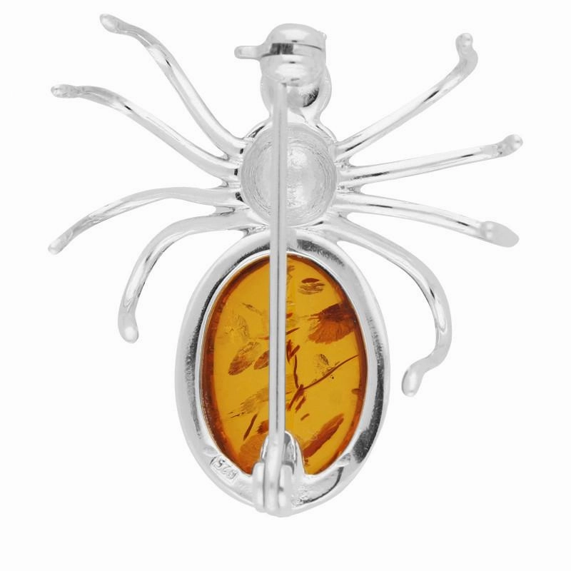 Sterling Silver Amber Spider Brooch