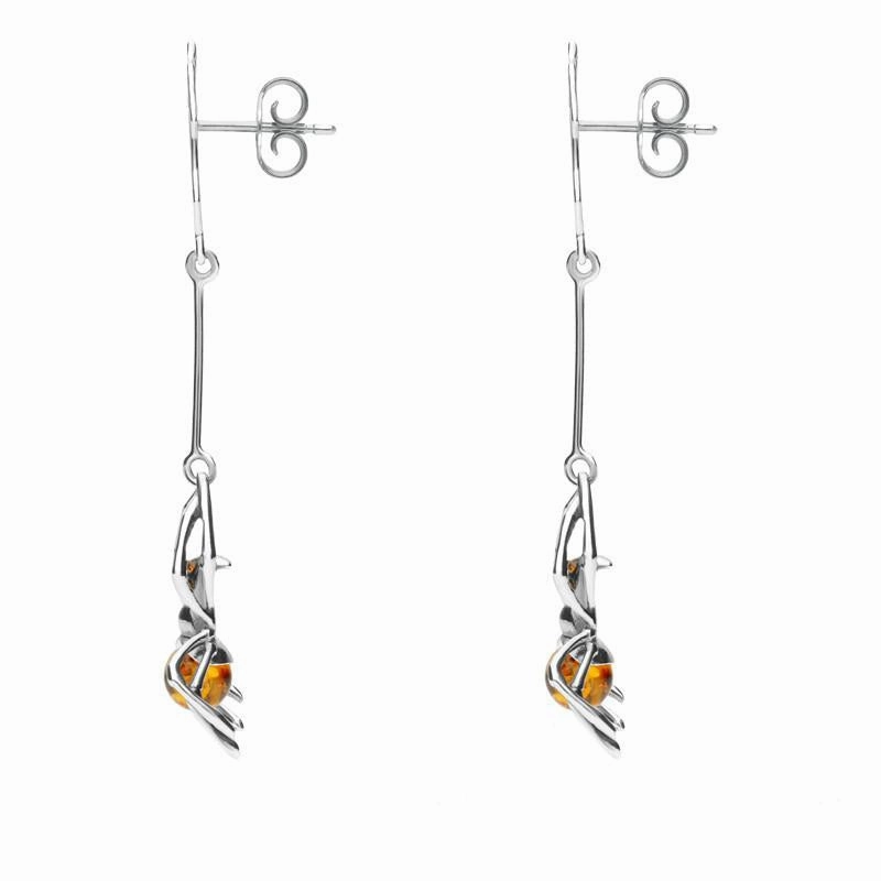 Sterling Silver Amber Spider Web Drop Earrings