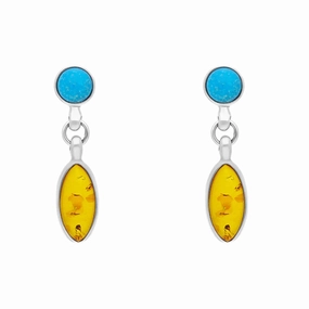 Sterling Silver Amber Turquoise Drop Earrings