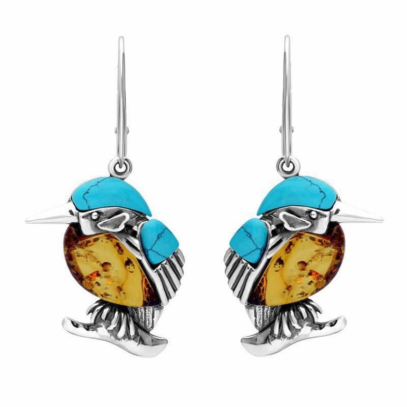 Sterling Silver Amber Turquoise Kingfisher Two Piece Set