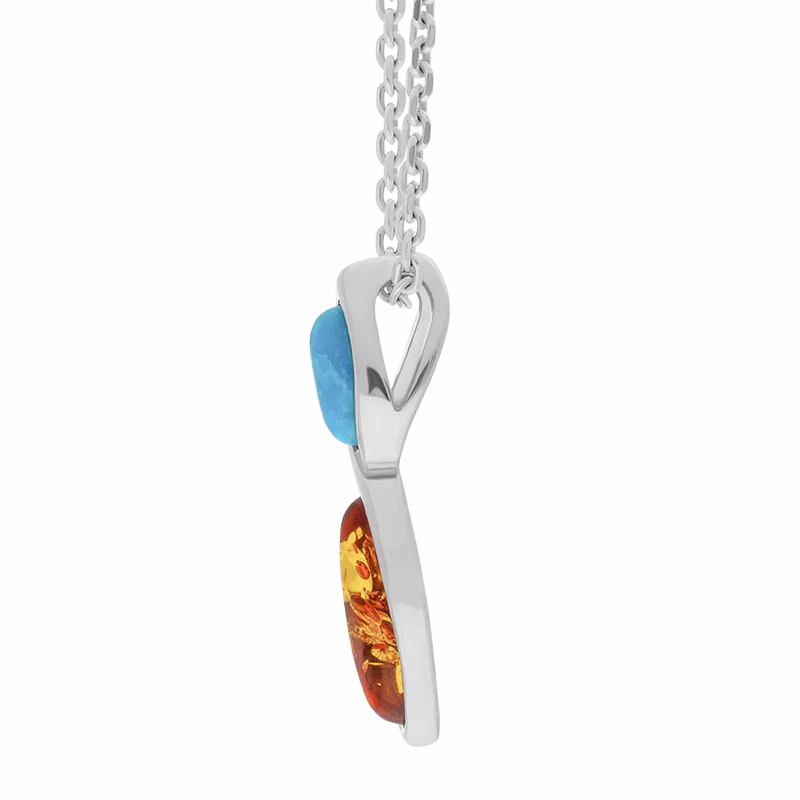 Sterling Silver Amber Turquoise Two Stone Marquise Necklace