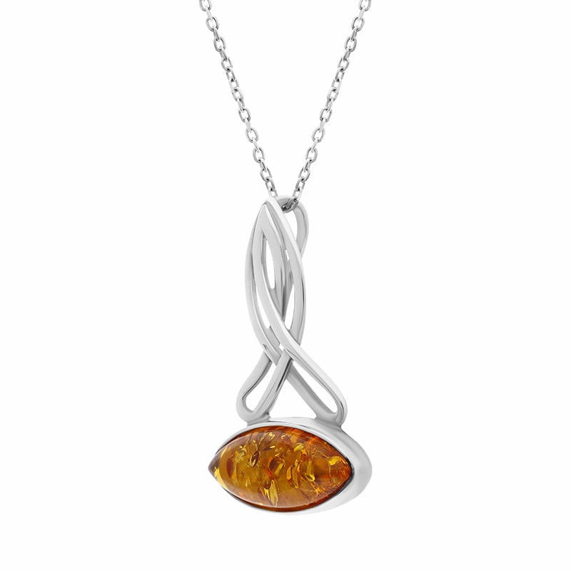 Sterling Silver Amber Wide Marquise Celtic Necklace
