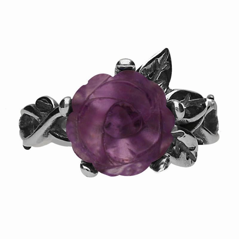 Sterling Silver Amethyst Tuberose 10mm Rose Leaf Twist Ring