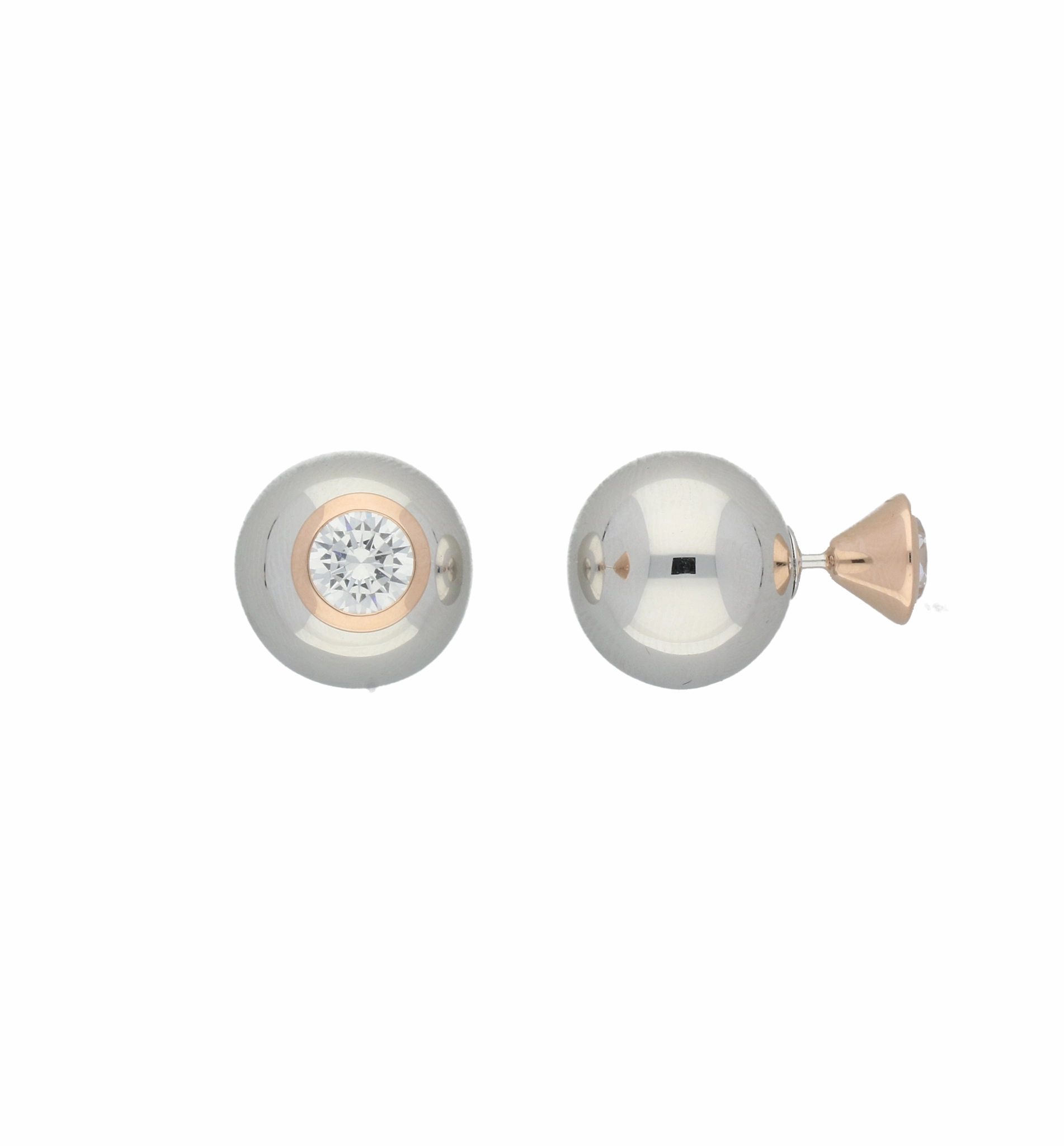 Sterling Silver and Rose Gold Plated Sterling Silver White Cubic Zirconia Earrings