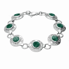 Sterling Silver Aventurine Round Celtic Link Bracelet