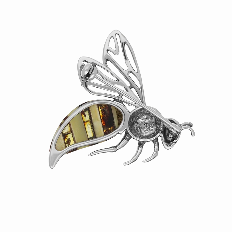 Sterling Silver Baltic Amber Filigree Wings Bee Brooch
