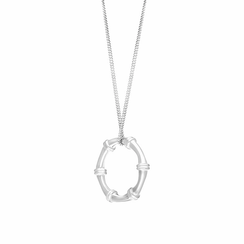 Sterling Silver Bamboo Open Circle Pendant Necklace D